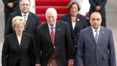 The US vice president, Dick Cheney, centre, meets with the Azeribaijani deputy prime minister Yagub Eiubov, right, on arrival in Baku, Azerbaijan.