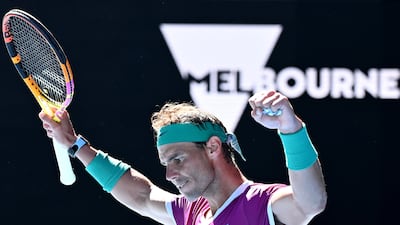 Rafael Nadal celebrates his win over Yannick Hanfmann in the second round of the Australian Open. EPA