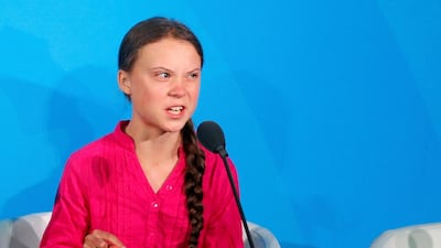 Environmental activist Greta Thunberg addresses the Climate Action Summit at the United Nations General Assembly in New York. AP Photo