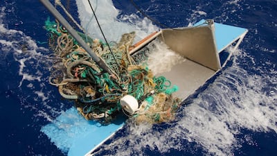 Nets, ropes and other plastic rubbish pulled from the Great Pacific Garbage Patch between Hawaii and California. According to The Ocean Cleanup Foundation, the patch is estimated to contain around 1.8 trillion pieces of plastic weighing 80,000 tonnes. EPA