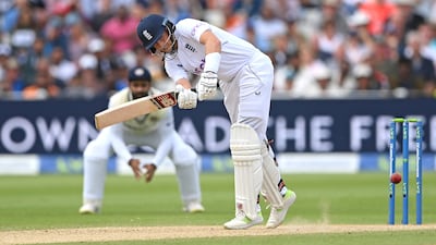 England batter Joe Root clips a ball off his legs to the boundary on his way to an unbeaten 76. Getty