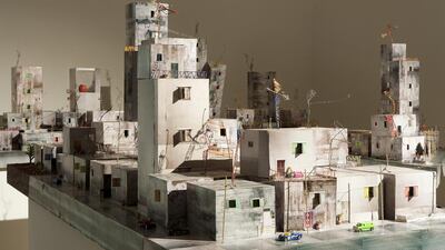 Palestinian artist Wafa Hourani's sprawling miniature model of the Qalandia refugee camp as it might exist in 2087. Wilfried Petzi