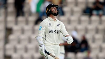 New Zealand's Devon Conway after losing his wicket. PA
