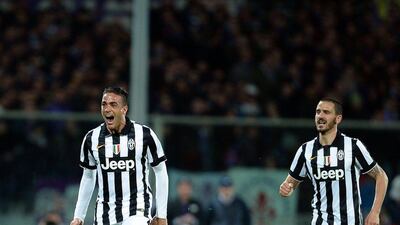 Juventus forward Alessandro Matri, left, celebrates after scoring in his side's Coppa Italia semi-final victory over Fiorentina on Tuesday. Filippo Monteforte / AFP / April 7, 2015
