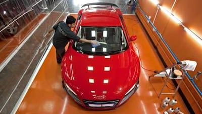 The polishing expert Mujeeb works on a rare Audi R8 GT at Select Nano in Dubai.