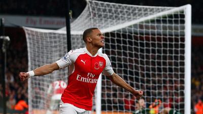 Kieran Gibbs of Arsenal celebrates scoring his side’s first goal. Julian Finney / Getty Images