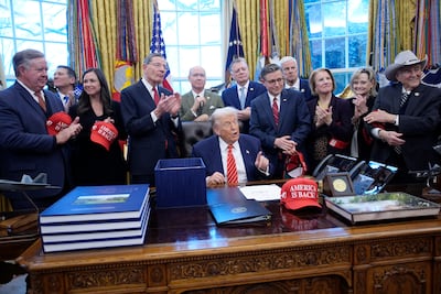 US President Donald Trump takes part in a bill-signing ceremony in the Oval Office of the White House, on February 3. EPA