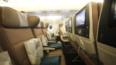 The Economy Smart Seat debuts on Etihad Airways' A380, and also and Boeing 787, which features the unique ‘fixed wing’ headrest on each seat. Lee Hoagland / The National