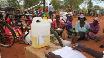 The United Nations World Food Programme distributes food in drought-hit Zimbabwe in January. Philimon Bulawayo / Reuters