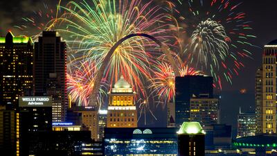 US independence day fireworks light up the sky and Gateway Arch in St Louis, Missouri. AP