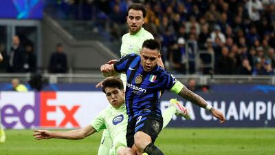 Barcelona's Pau Cubarsi concedes a penalty. Reuters
