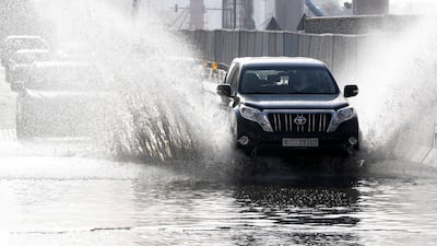 Waterlogging at Street 5 in the Discovery Gardens area in Dubai on August 25. Pawan Singh / The National