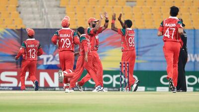 Oman celebrate their opening victory over UAE. Courtesy Abu Dhabi Sports Council