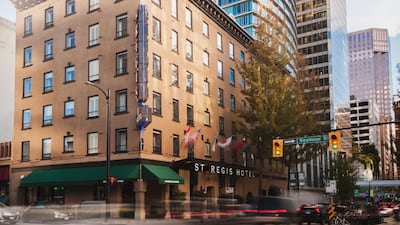 The exterior of the St Regis Vancouver. St Regis Hotel