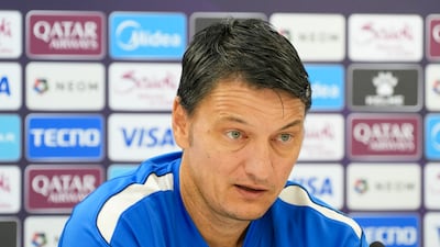 Al Ain manager Vladimir Ivic speaks to the media ahead of the match against Al Nassr. Pawan Singh for The National