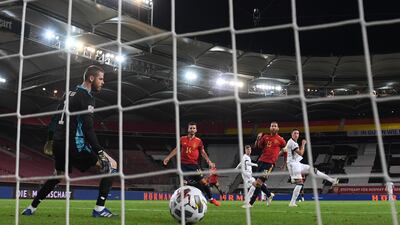 Timo Werner scores Germany's opening goal past David De Gea of Spain. Getty Images