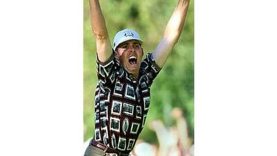 Justin Leonard of the US celebrates winning the Ryder Cup, but Europe could still smugly mock the shirts their rivals were wearing.
