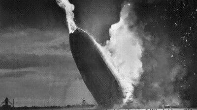 The German airship Hindenburg crashed as it tried to land at Lakehurst, New Jersey, in 1937. Murray Becker/ AP Photo