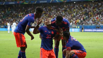 Colombia's Roger Martinez celebrates scoring their first goal. Reuters