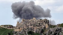 Smoke from an Israeli bombardment rises behind Beaufort Castle. AFP