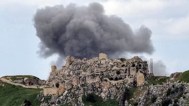 Smoke from an Israeli bombardment rises behind Beaufort Castle. AFP