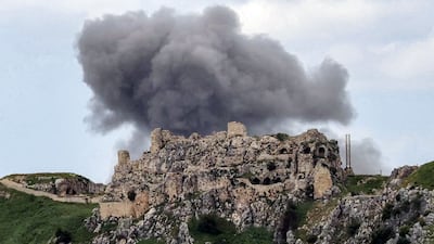 Smoke from an Israeli bombardment rises behind Beaufort Castle. AFP