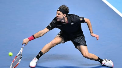 Dominic Thiem returns against Rafael Nadal. AFP