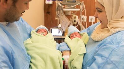 Twins Mahmoud and Ahmed Abdel Qader Darwish with their parents. Photos by Danat Al Emarat Hospital.
