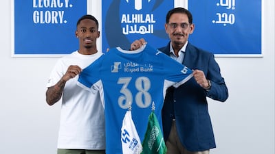 Dutch star Crysencio Summerville with Prince Nawaf Bin Saad, chairman of Al Hilal, during the signing ceremony. Photo: Al Hilal