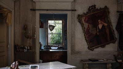 A crooked paint hangs on the wall of the Sursock Palace. AP Photo