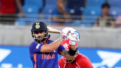 India batter Virat Kohli plays a shot in Dubai.