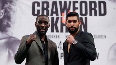 Terence Crawford and Amir Khan go head to head during the press conference ahead of their fight on Saturday at Madison Square Garden in New York. Reuters