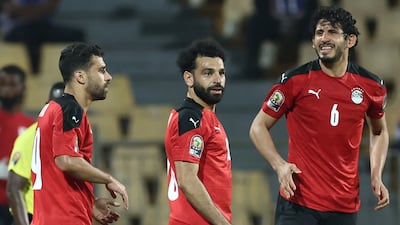 Egypt forward Mohamed Salah and defender Ahmed Hegazi celebrate. AFP