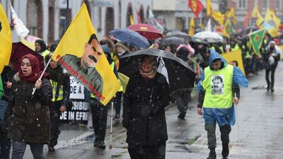 About 10,000 Kurds marched on February 17 in Strasbourg to demand as every year the release of their historic leader Abdullah Ocalan, imprisoned in Turkey, but also to protest against the Turkish offensive in the Kurdish enclave of Afrin in Syria. Patrick Hertzog/ AFP Photo