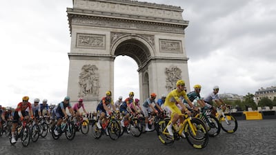 Tadej Pogacar during Stage 21 of the Tour de France. EPA