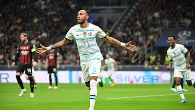 Chelsea's Pierre-Emerick Aubameyang celebrates after scoring. Reuters