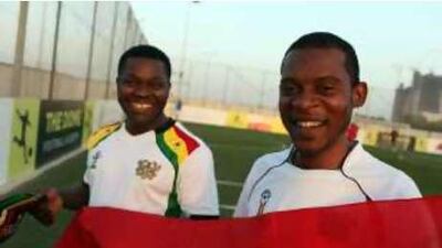 Salifu Alhassan, left, and Kamal Deen Yakub are both from Ghana and eagerly waiting for the World Cup to start.