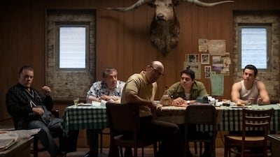 Liotta with Joey Coco Diaz, Corey Stoll, Samson Moeakiola and Billy Magnussen in 'The Many Saints of Newark'. Warner Bros Pictures / AP