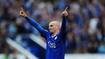 Esteban Cambiasso of Leicester City celebrates scoring his team’s fourth goal during the Barclays Premier League match between Leicester City and Queens Park Rangers at The King Power Stadium on May 24, 2015 in Leicester, England. (Photo by Dan Mullan/Getty Images)