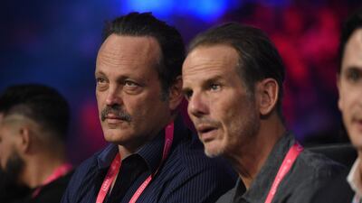 Actor Vince Vaughn, left, and director Peter Berg attend the Tyson Fury and Otto Wallin heavyweight bout at T-Mobile Arena. AFP