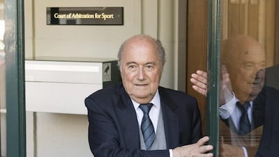 Former Fifa president Sepp Blatter leaves the international Court of Arbitration for Sport in Lausanne, Switzerland, after attending as a witness for the hearing of Uefa president Michel Platini who was appealing against a six-year Fifa ban. EPA