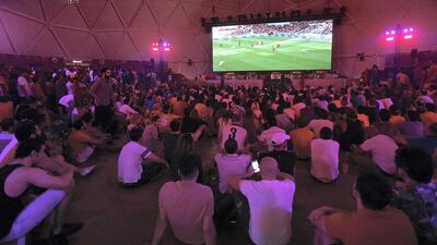 Egyptian fans watch their team against Uruguay in the World Cup in Dubai. Satish Kumar for the National