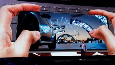 Samsung demonstrates gaming on the new Samsung Galaxy S20. EPA