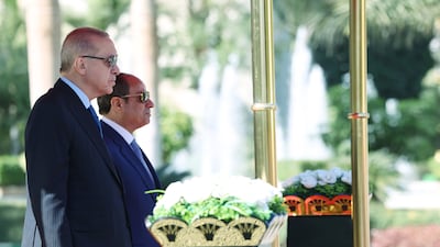 Egyptian President Abdel Fattah El Sisi and Turkish President Recep Tayyip Erdogan helped to negotiate a ceasefire in Gaza. EPA