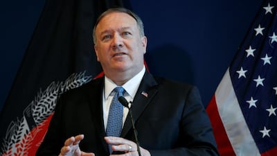 Secretary of State Mike Pompeo speaking at the US Embassy in Kabul, Afghanistan, this week. Jacquelyn Martin / Reuters