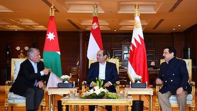 From left, King Abdullah II of Jordan, President Abdel Fattah El Sisi of Egypt and King Hamad of Bahrain meet in Sharm El Sheikh. Photo: Egyptian presidency