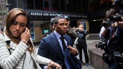 Disgraced American football player Ray Rice and his wife Janay Palmer. Andrew Burton / Getty Images