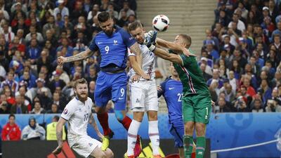 Olivier Giroud scores France’s fifth and his second goal of the game. Darren Staples / Reuters