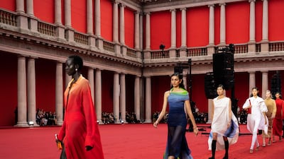 New Ferragamo creative director Maximilian Davis held his debut show at the unfinished Portrait Milano, filling the piazza with red sand. Photo: Lungarno Collection