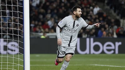 Paris Saint Germain's Lionel Messi celebrates after scoring the team's second goal. EPA